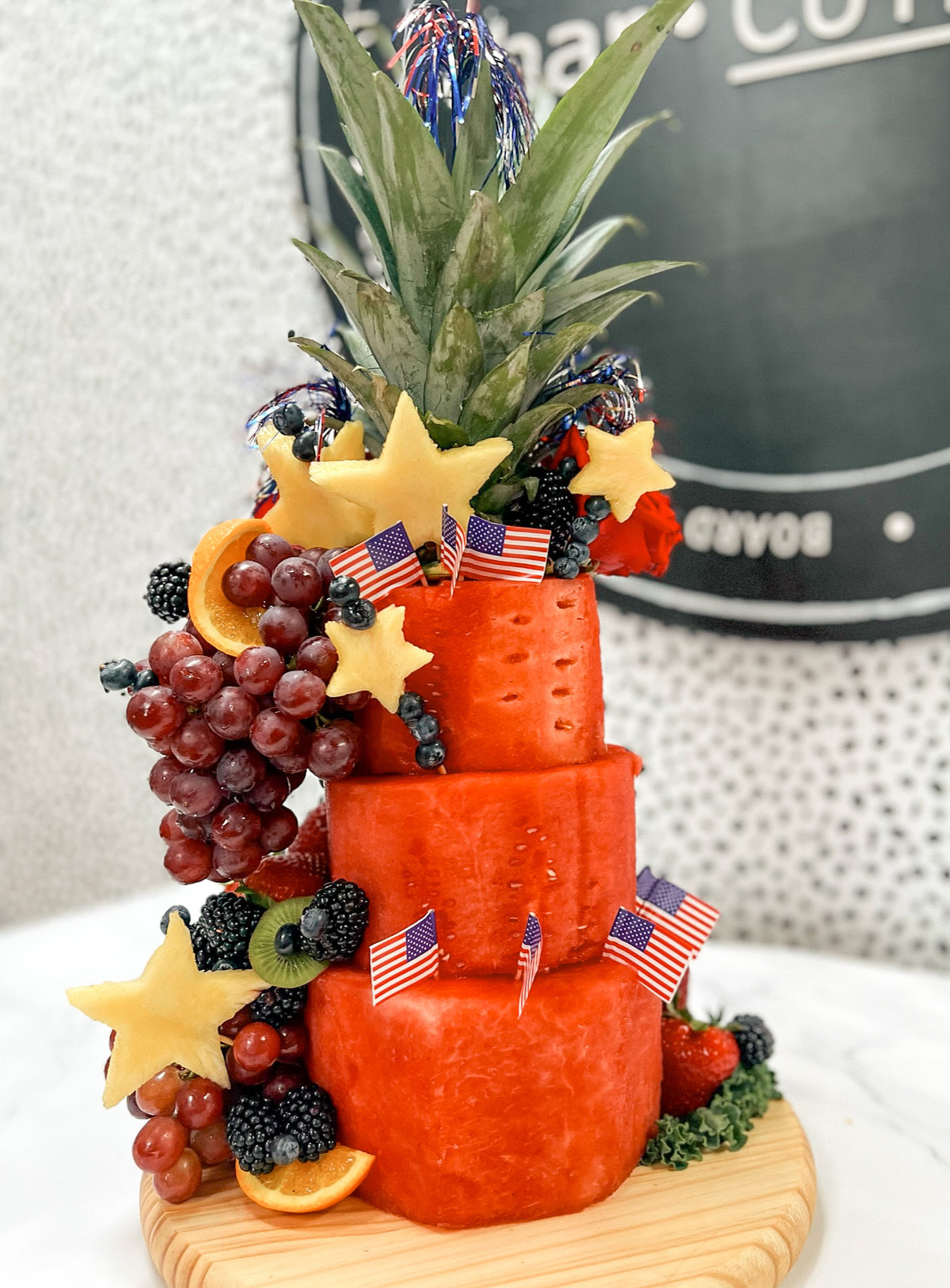 Patriotic Watermelon Board Tiered Cake