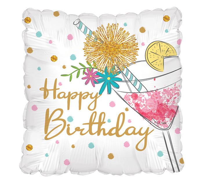 17" Pkg Birthday Cocktail On Square