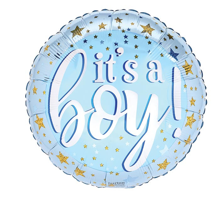 17" It's a Boy Blue & Gold Stars Balloon