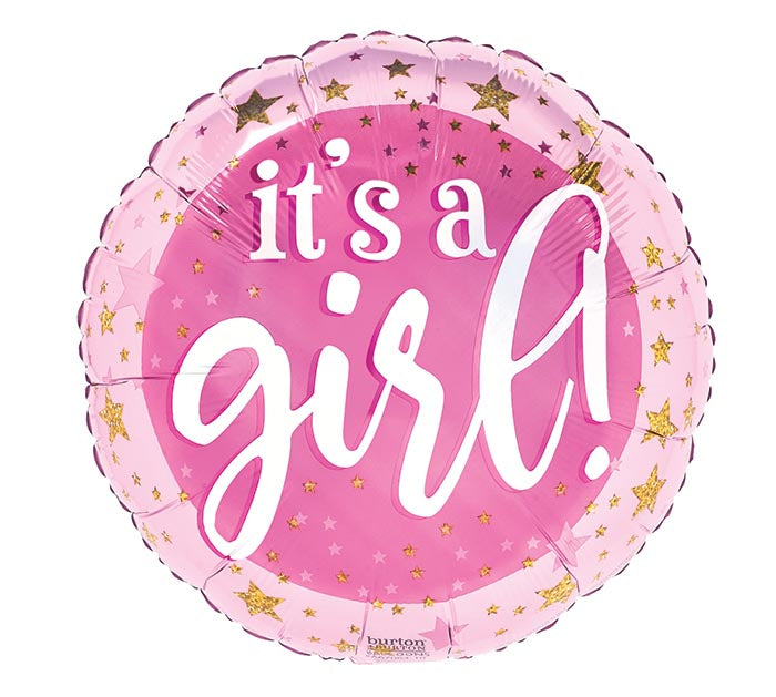 17" It's a Girl Pink & Gold Stars Balloon