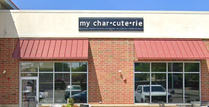 Brick building with 'my char•cute•rie' sign above entrance